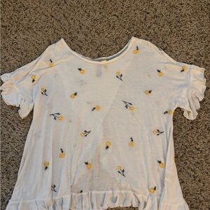 Alya White and Yellow Floral Short Sleeve Top